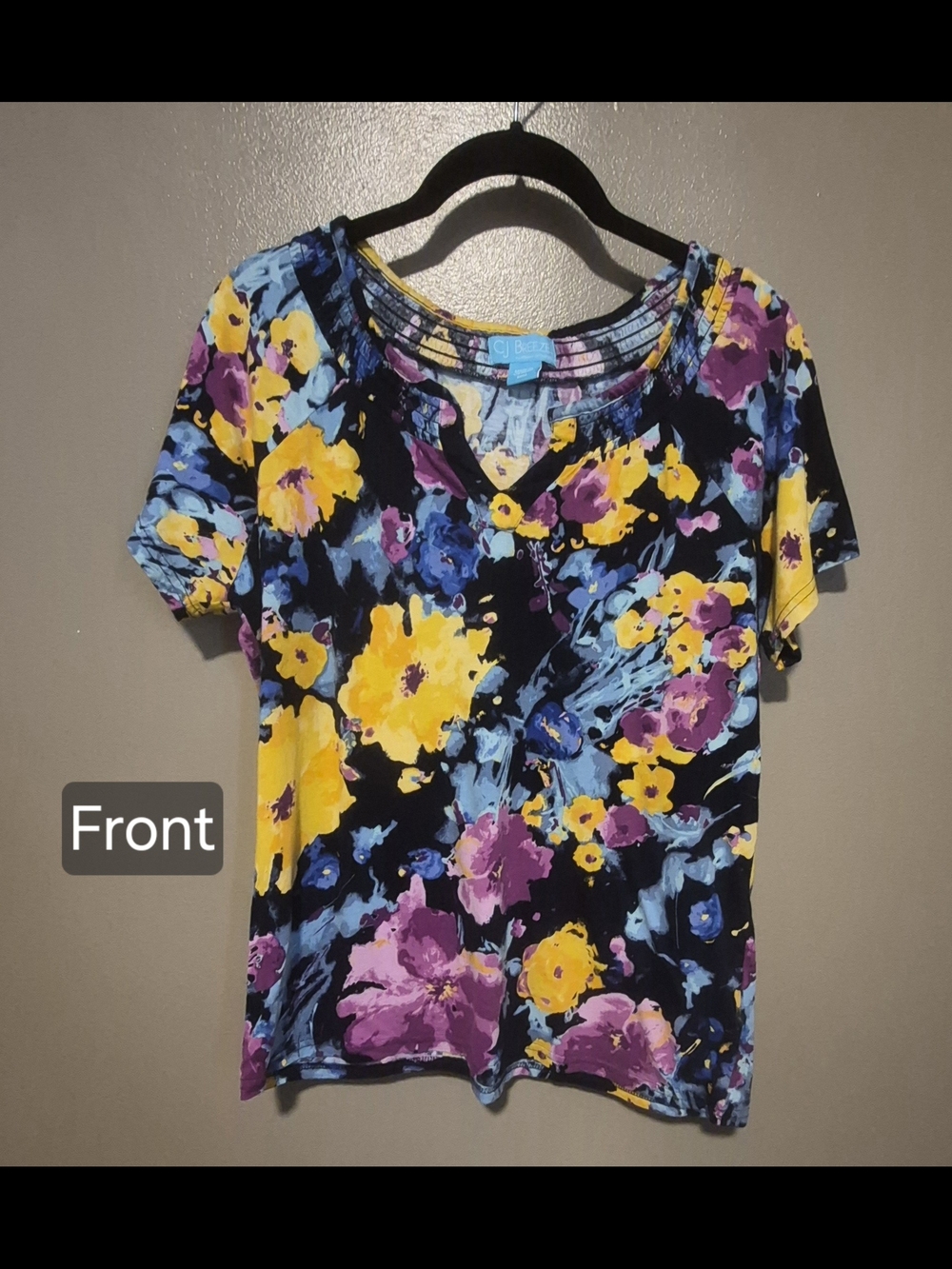 CJ Breeze A Caribbean Joe Company Women's Floral Top W/Ruching Neckline, Size M